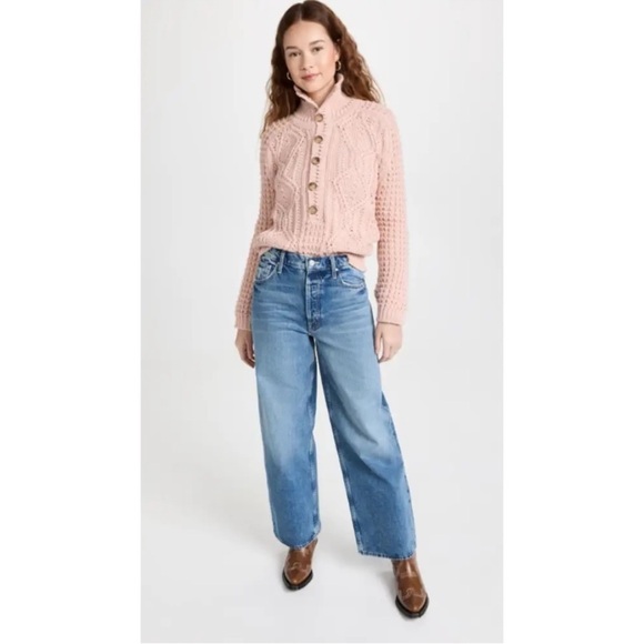 THE GREAT. The Cozy Cable Pullover in Blush - Picture 2 of 11